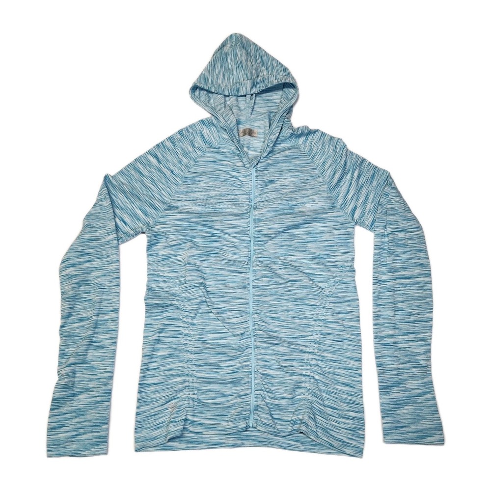 Athleta Womens Large Blue Space Dye Full Zip Hooded Jacket Thumbhole Activewear